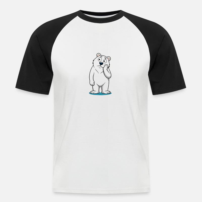 Perplexed Eisbär: Neugieriger Cartoon-Bär - Männer Baseball-T-Shirt - Weiß/Schwarz