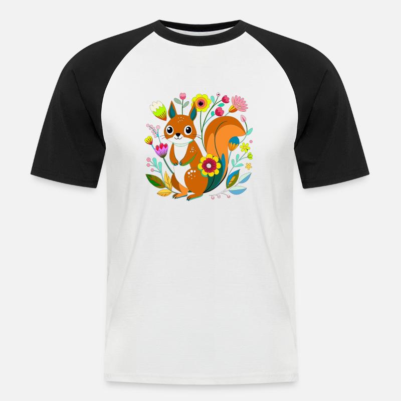 Kleines Eichhörnchen in Blumen - Männer Baseball-T-Shirt - Weiß/Schwarz