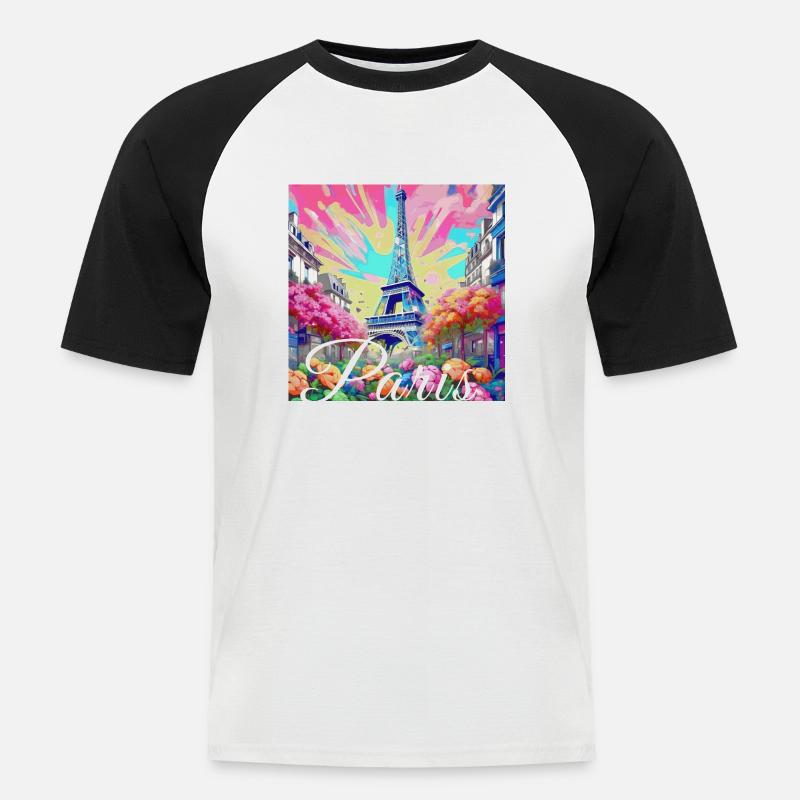 Paris,poster, spring,flowers, Eiffel Tower - Men's Baseball T-Shirt - white/black