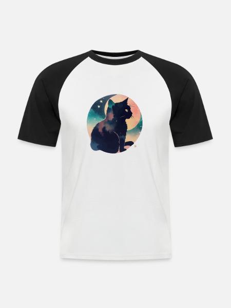 Katze in den Sternen - Männer Baseball-T-Shirt - Weiß/Schwarz