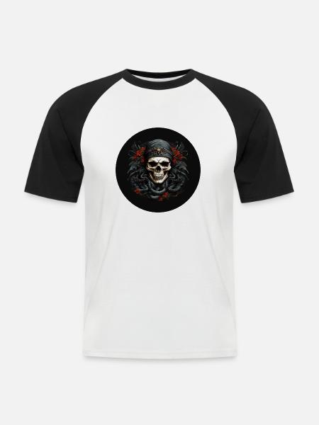 Dekorativer Schädel mit Schlangen - Männer Baseball-T-Shirt - Weiß/Schwarz