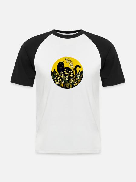 Schwarze Katze Maiglöckchen - Männer Baseball-T-Shirt - Weiß/Schwarz