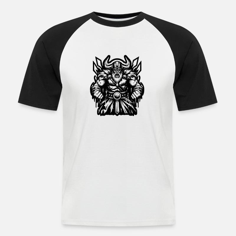 Mächtiger Wikingerkrieger Version 2 - Männer Baseball-T-Shirt - Weiß/Schwarz