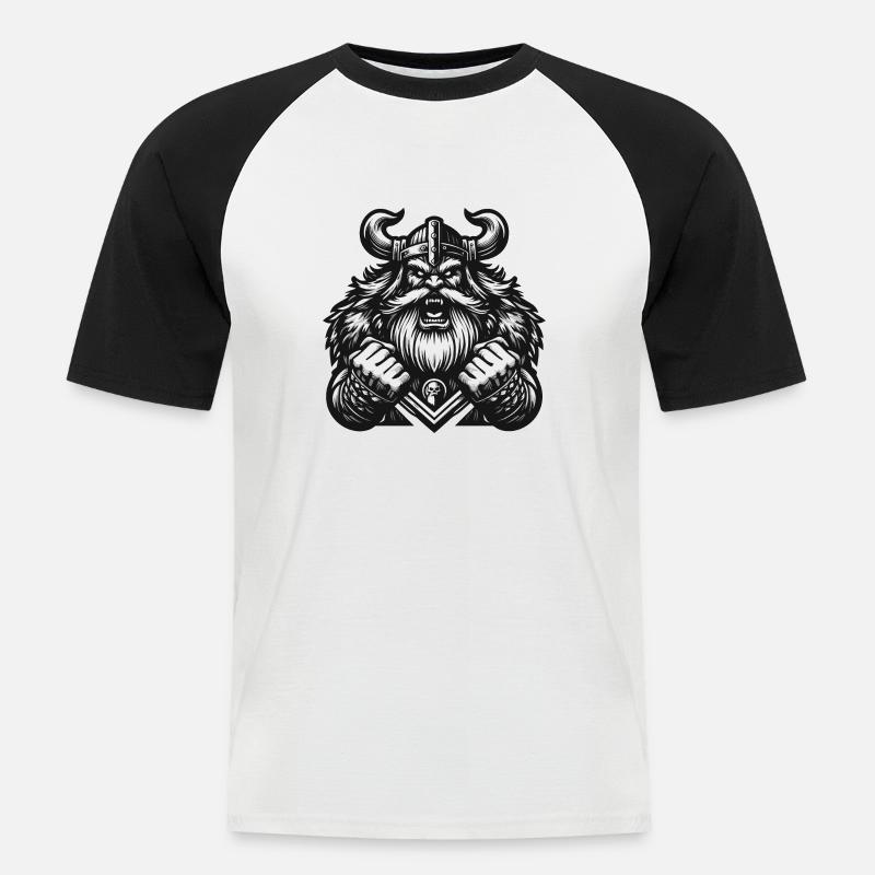 Mächtiger Wikingerkrieger Version 6 - Männer Baseball-T-Shirt - Weiß/Schwarz