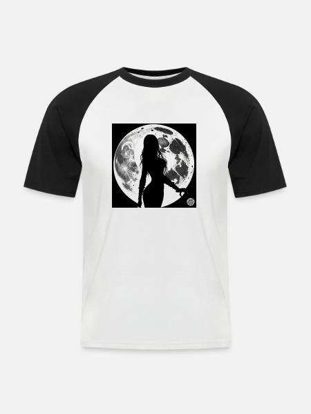 Silhouette einer Frau - Mond - Männer Baseball-T-Shirt - Weiß/Schwarz