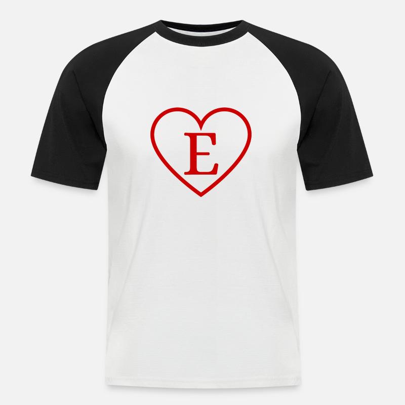 Buchstabe e rotes Herz - Männer Baseball-T-Shirt - Weiß/Schwarz