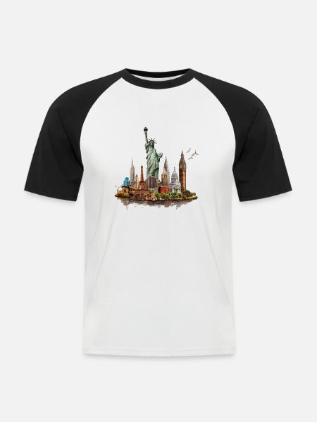 Die Wahrzeichen der Großstädte - Männer Baseball-T-Shirt - Weiß/Schwarz