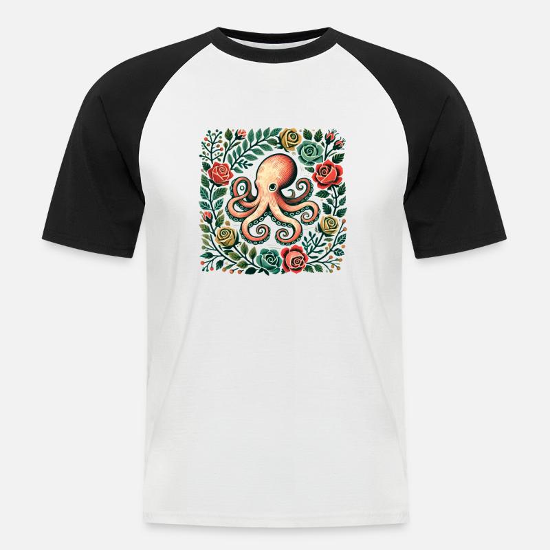 Krake - Männer Baseball-T-Shirt - Weiß/Schwarz