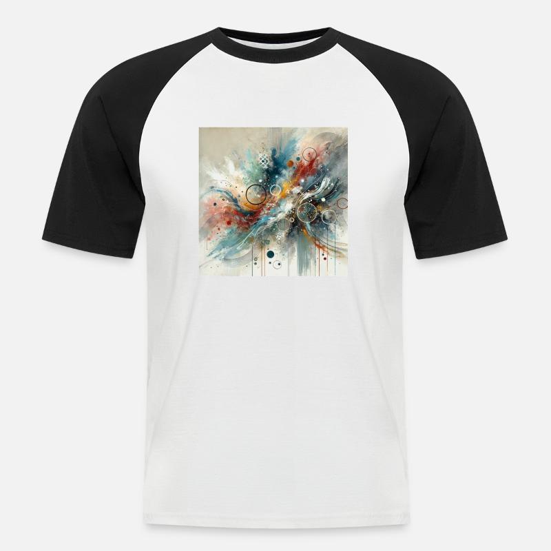 Dynamischer Fluss - Abstraktes Gemälde - Männer Baseball-T-Shirt - Weiß/Schwarz