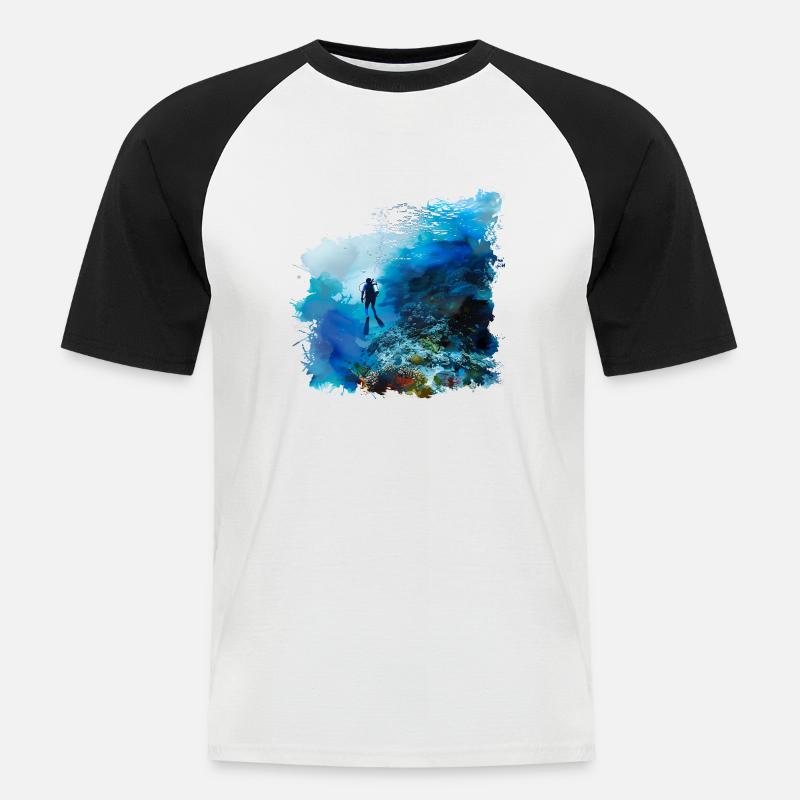Weightless gliding while diving - Men's Baseball T-Shirt - white/black
