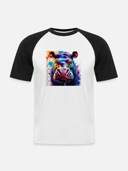 Hippo farbig - Männer Baseball-T-Shirt - Weiß/Schwarz