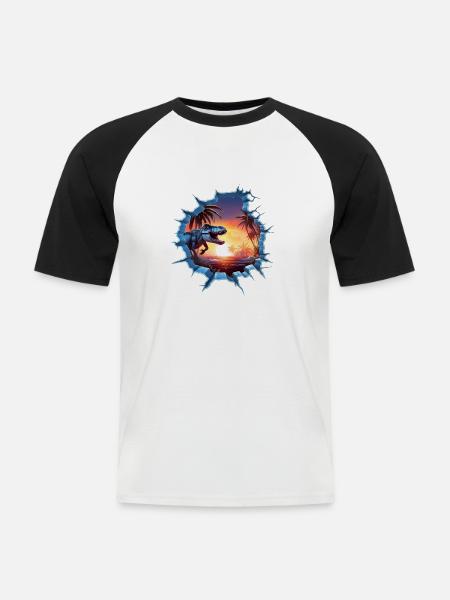 Dinosaurier T-Rex Aufkleber - Männer Baseball-T-Shirt - Weiß/Schwarz