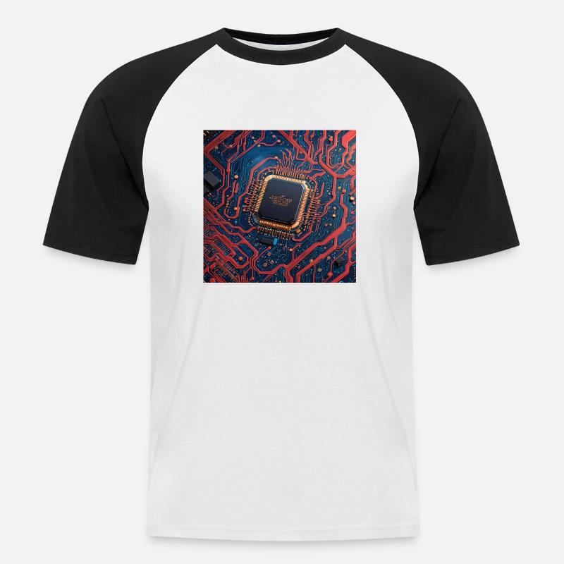 Microchip Red - Männer Baseball-T-Shirt - Weiß/Schwarz