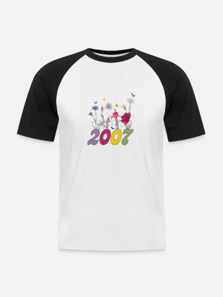 Year of birth 2007 wildflowers - Men's Baseball T-Shirt - white/black