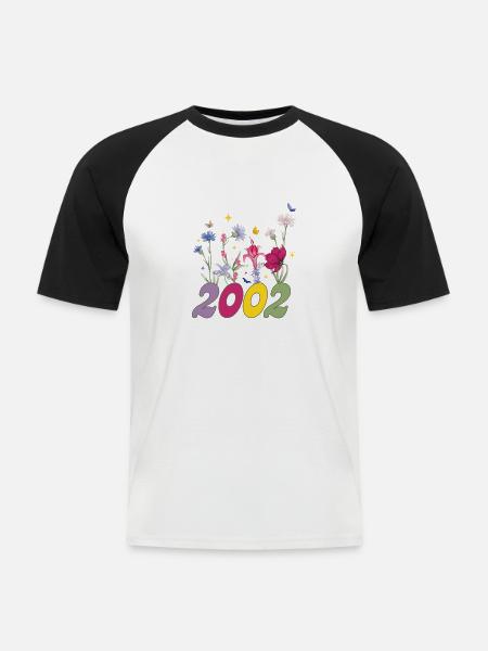 Year of birth 2000 wildflowers - Men's Baseball T-Shirt - white/black