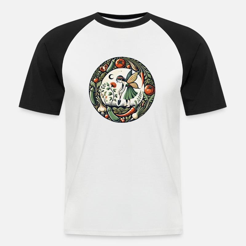 Gemüsefarm Fee - Männer Baseball-T-Shirt - Weiß/Schwarz