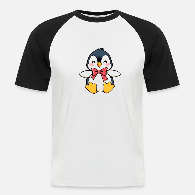 Charmanter Pinguin mit roter Fliege - Männer Baseball-T-Shirt - Weiß/Schwarz