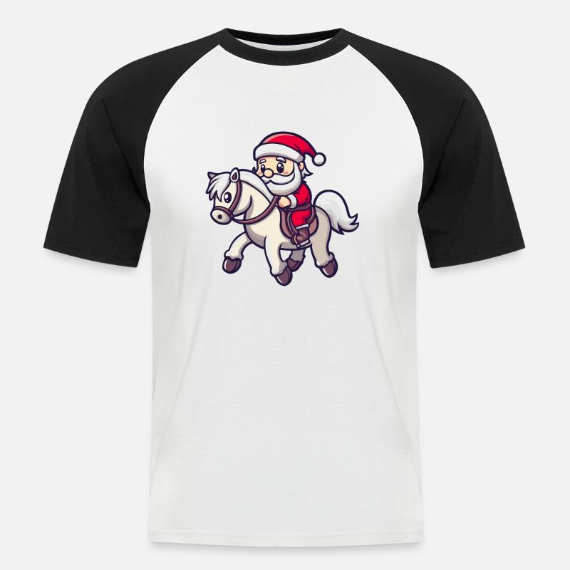Pferd Weihnachtsmann - Männer Baseball-T-Shirt - Weiß/Schwarz