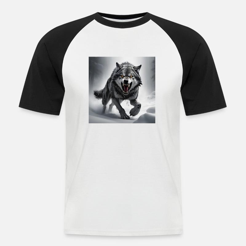 wolf animal vector nature illustration design wild - Kortärmad basebolltröja herr - vit/svart