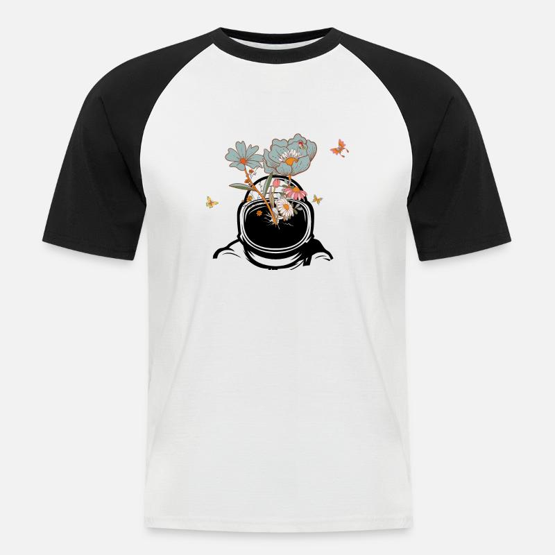 Astronaut mit Retro-Blumen - Geschenkidee - Männer Baseball-T-Shirt - Weiß/Schwarz