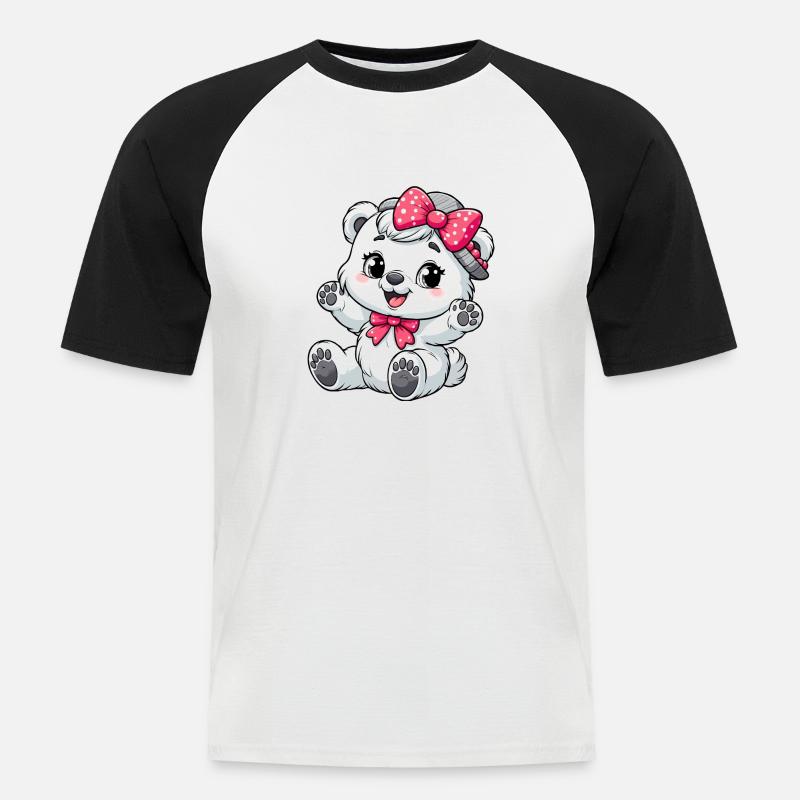 Kleinkind Eisbär Mädchen - Männer Baseball-T-Shirt - Weiß/Schwarz
