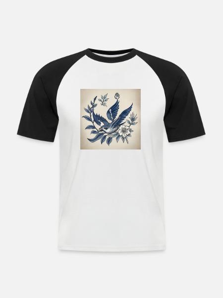 Tätowierung einer Schwalbe - Männer Baseball-T-Shirt - Weiß/Schwarz