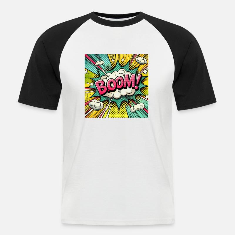 DRÖHNEN! - Comic-Explosion - Männer Baseball-T-Shirt - Weiß/Schwarz