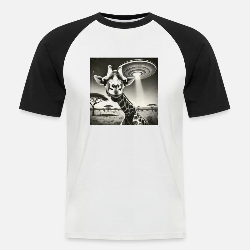 Lusitge Giraffe UFO Alien Selfie - Männer Baseball-T-Shirt - Weiß/Schwarz