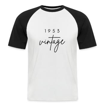 Anniversaire 1953 vintage - T-shirt baseball manches courtes Homme - blanc/noir - Devant - Nik (191cm)