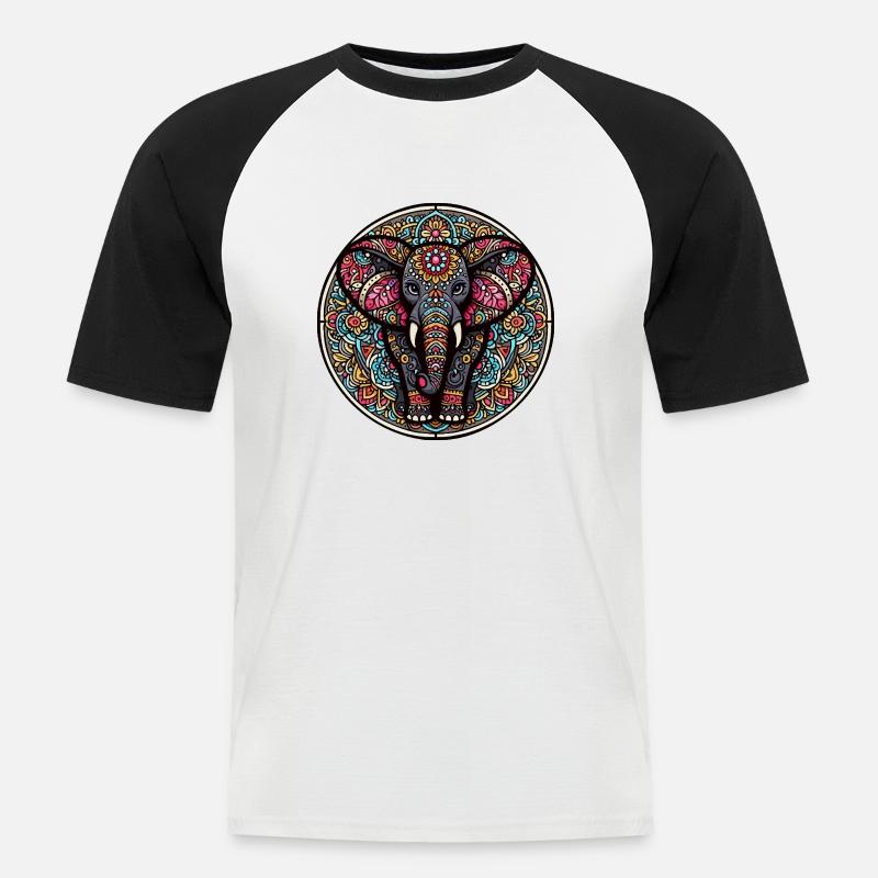 Indian mantra elephant - Men's Baseball T-Shirt - white/black