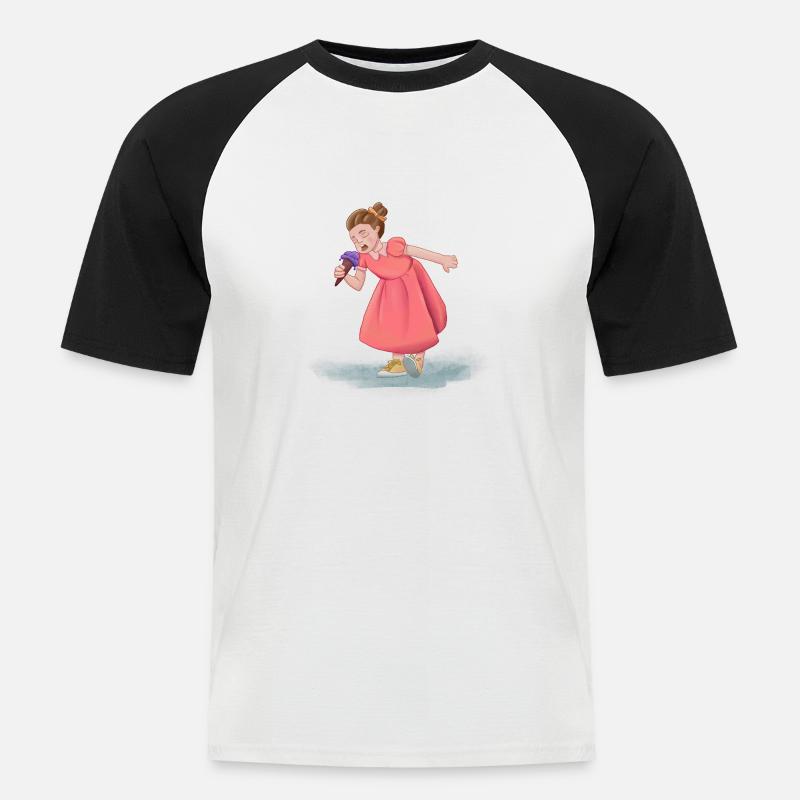 Mädchen mit Kleid und Eis - Männer Baseball-T-Shirt - Weiß/Schwarz