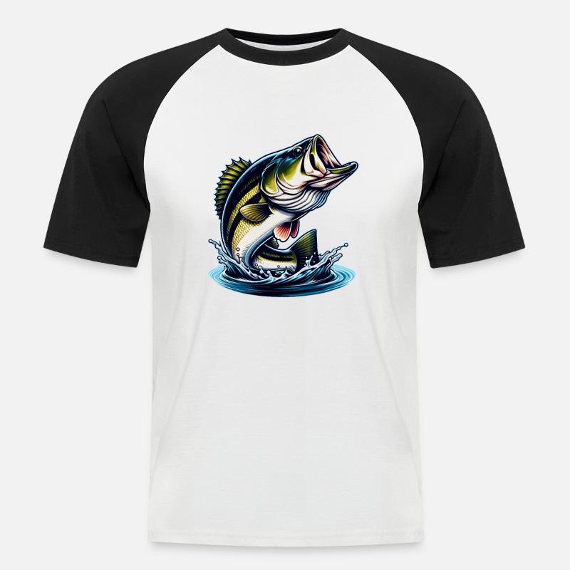 Springender Barsch - Männer Baseball-T-Shirt - Weiß/Schwarz