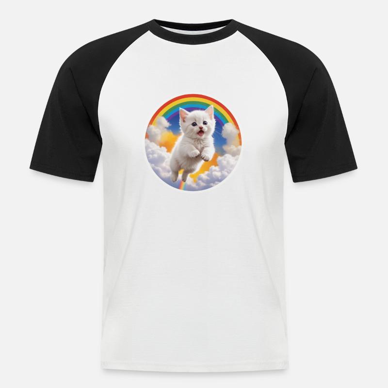 Weißes Kätzchen Regenbogen 3 - Männer Baseball-T-Shirt - Weiß/Schwarz
