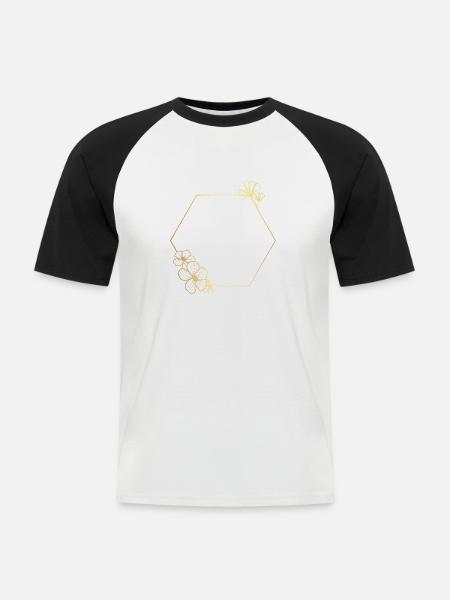 Buchstabe m Goldener Blumenrahmen - Männer Baseball-T-Shirt - Weiß/Schwarz