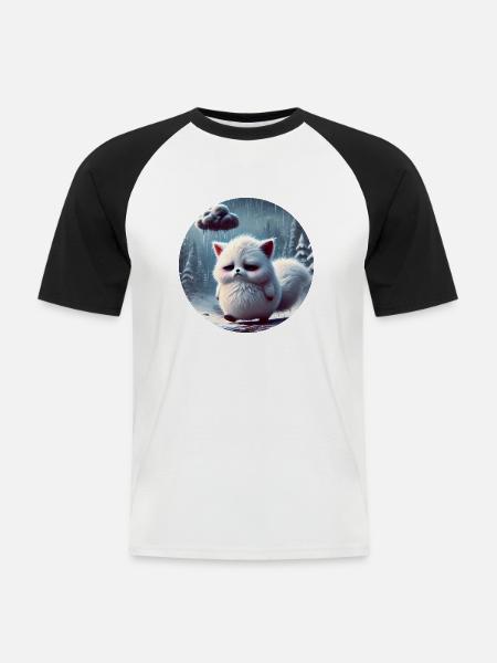 Trauriger Polarfuchs im eisigen Regen - Männer Baseball-T-Shirt - Weiß/Schwarz