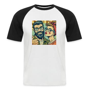 Rockabilly Couple – Vintage Liebe im Pop Art Style - Männer Baseball-T-Shirt - Weiß/Schwarz - Vorne - Nik (191cm)