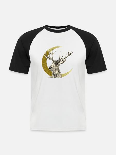 Hirsch - Männer Baseball-T-Shirt - Weiß/Schwarz