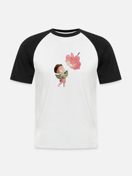 Magical fairy with peony - Men's Baseball T-Shirt - white/black