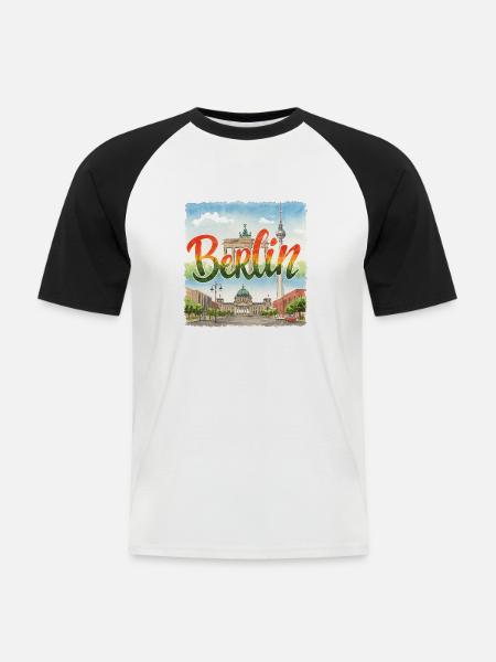 Berlin Aquarell - Männer Baseball-T-Shirt - Weiß/Schwarz