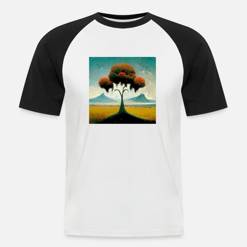 Surrreal Landschaft Baum Einsamkeit Berge - Männer Baseball-T-Shirt - Weiß/Schwarz
