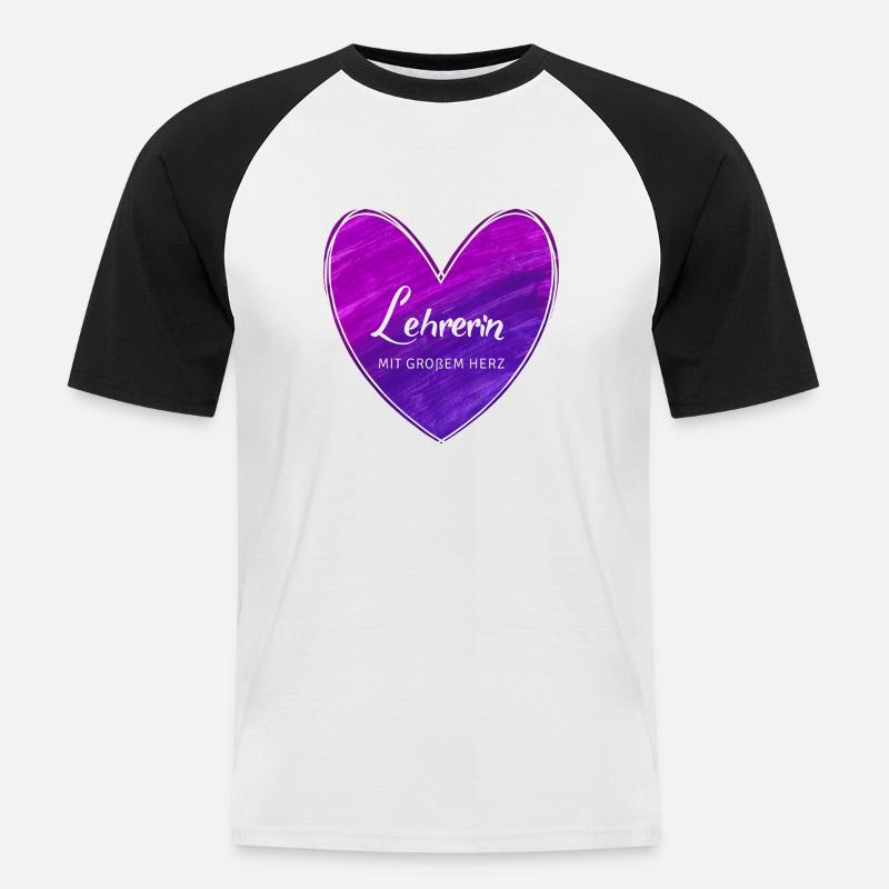 Lehrerin mit großem Herz - Männer Baseball-T-Shirt - Weiß/Schwarz