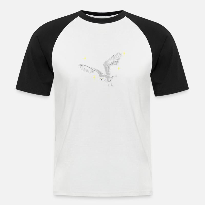 Hand gezeichnete Schneeeule mit Sternen - Männer Baseball-T-Shirt - Weiß/Schwarz
