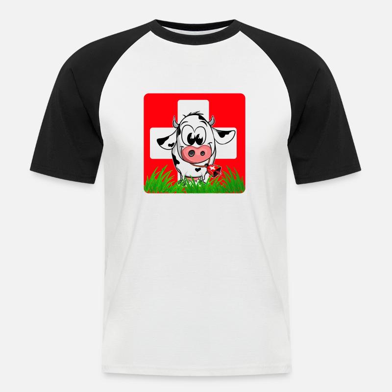 Schweizer Kuh Schweizer Flagge - Männer Baseball-T-Shirt - Weiß/Schwarz