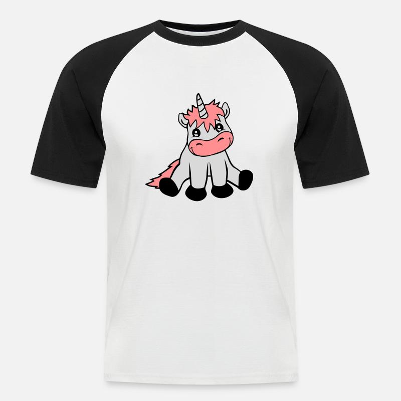 Sitzendes niedliches Einhorn - Männer Baseball-T-Shirt - Weiß/Schwarz