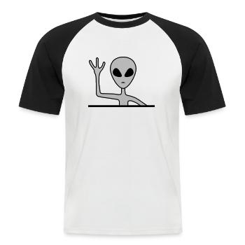 Graues Männchen Alien winkt - Männer Baseball-T-Shirt - Weiß/Schwarz - Vorne - Nik (191cm)