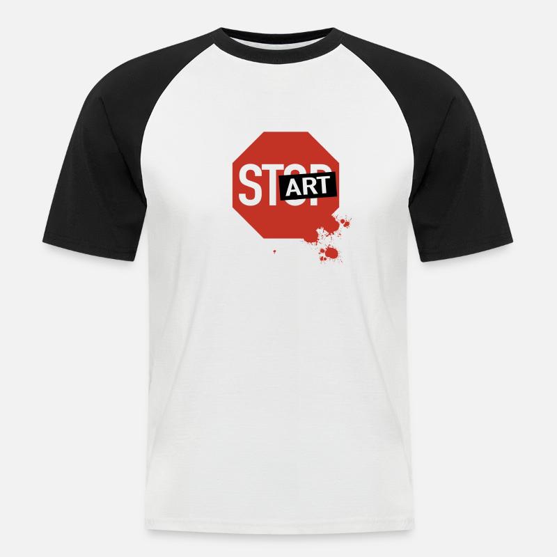 Stop wird Start - Männer Baseball-T-Shirt - Weiß/Schwarz