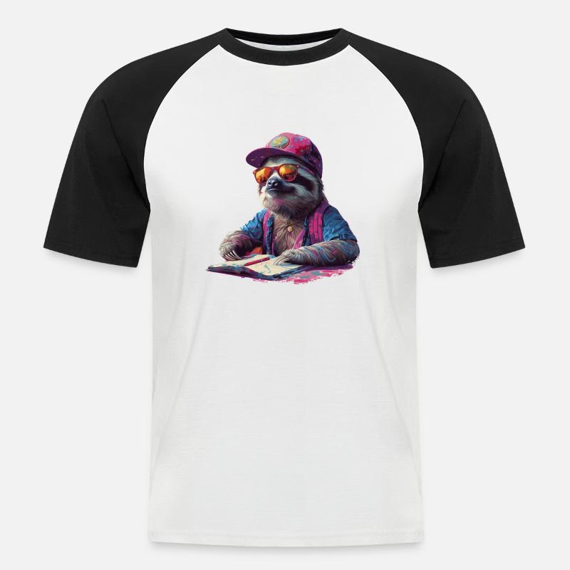 Faultier Schule Abschluss Lernen Prüfung - Männer Baseball-T-Shirt - Weiß/Schwarz