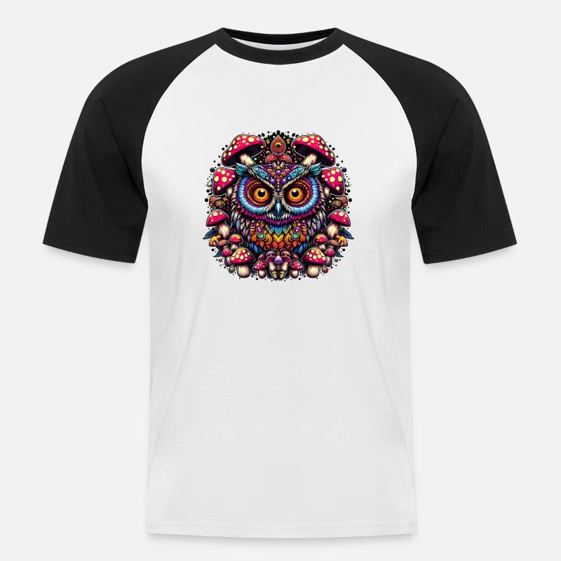 Psychedelische Eule - Männer Baseball-T-Shirt - Weiß/Schwarz