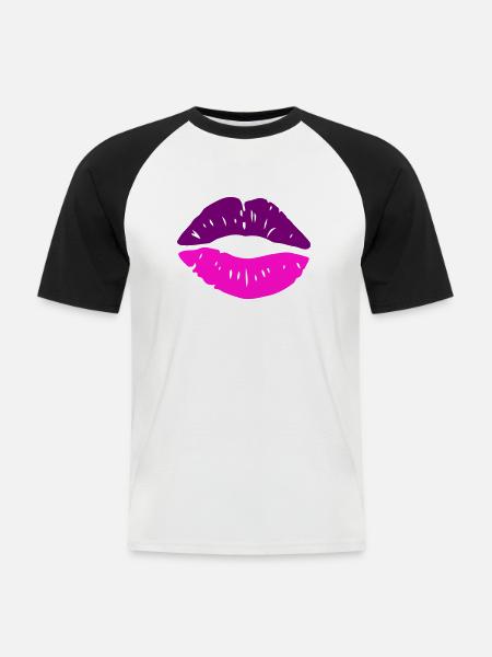 Lips Kiss - Men's Baseball T-Shirt - white/black