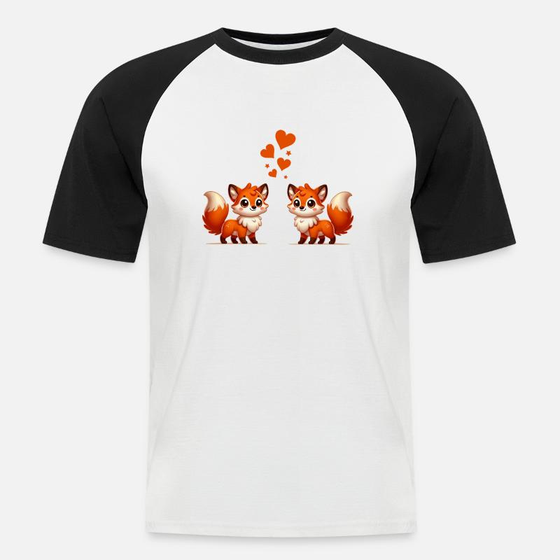 fuchs comic love - Männer Baseball-T-Shirt - Weiß/Schwarz